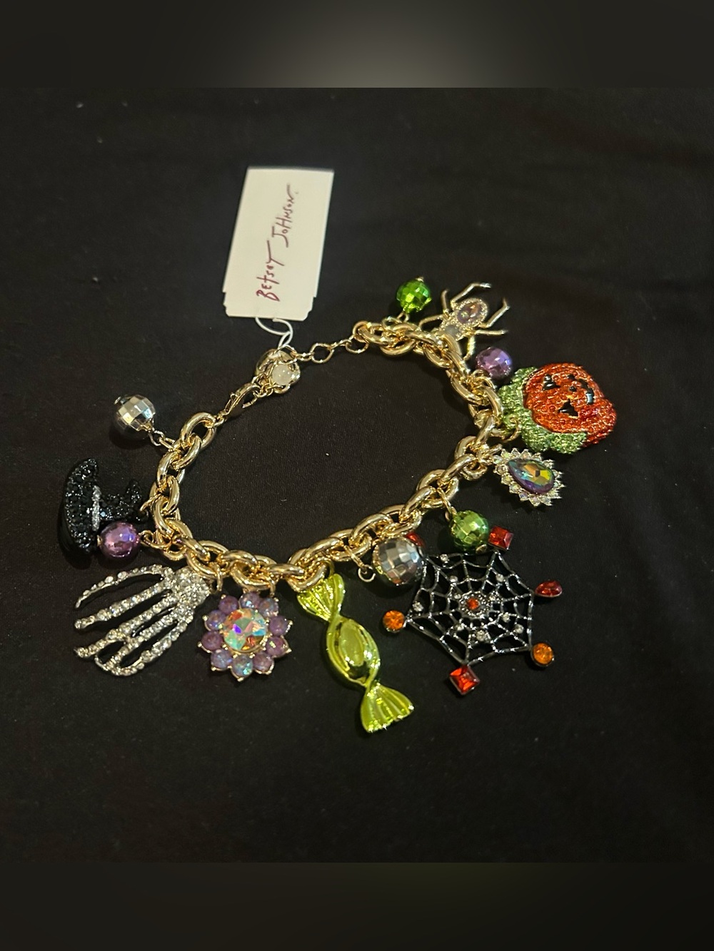 Betsey Johnson Halloween Crystal Charm Bracelet - Orange, Green, Black - Picture 2 of 3